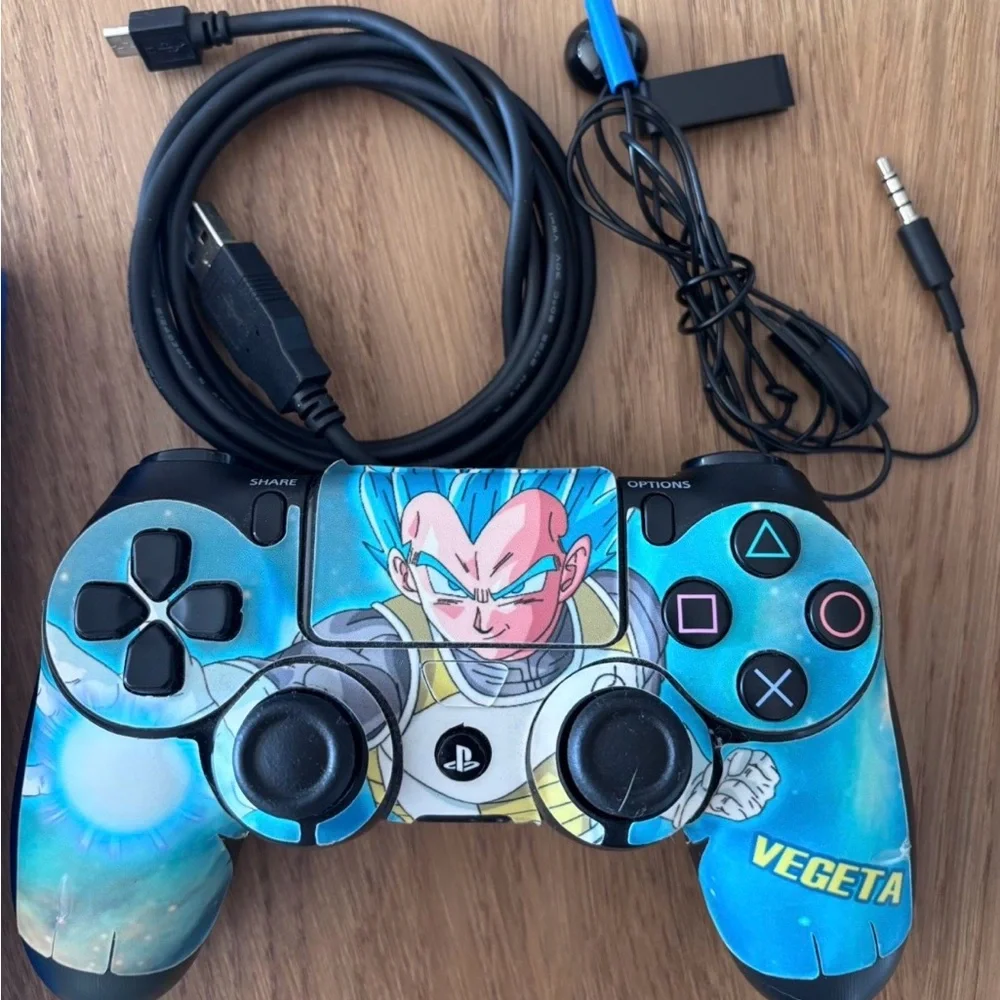 Sony Black Console with Custom Blue Controller and Headset